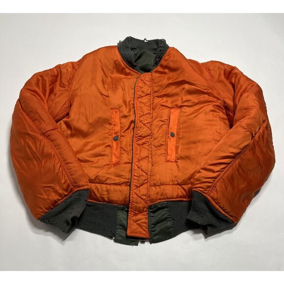 Vintage Reversible Distressed Military Bomber Jacket in Green Orange - Picture 5 of 6